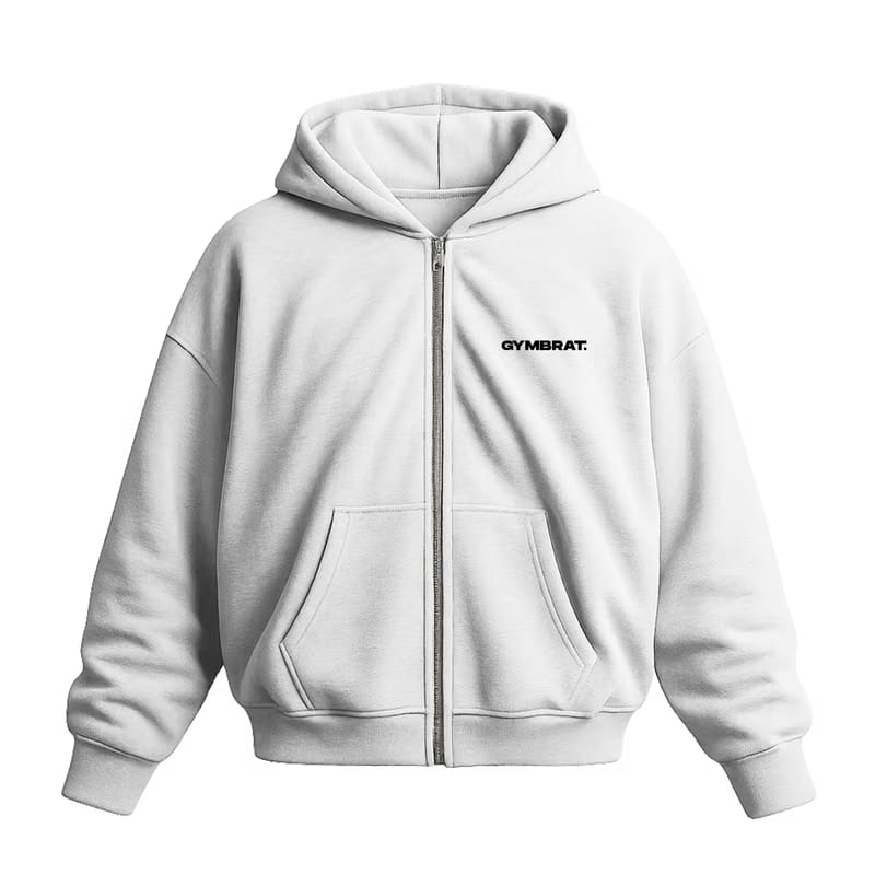 Gymbrat Athleisure Lifting Club Back White Oversized Zipper Hoodie