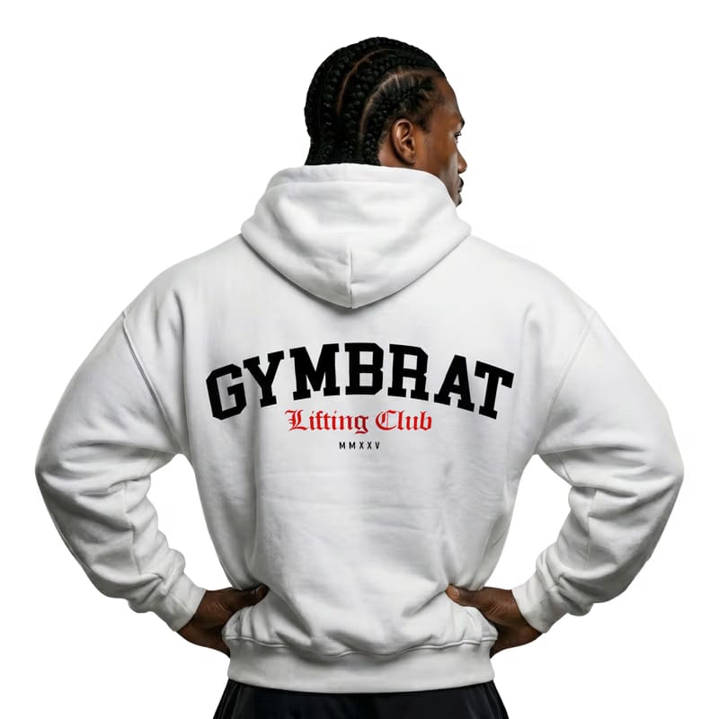 Gymbrat Athleisure Lifting Club Back White Oversized Zipper Hoodie