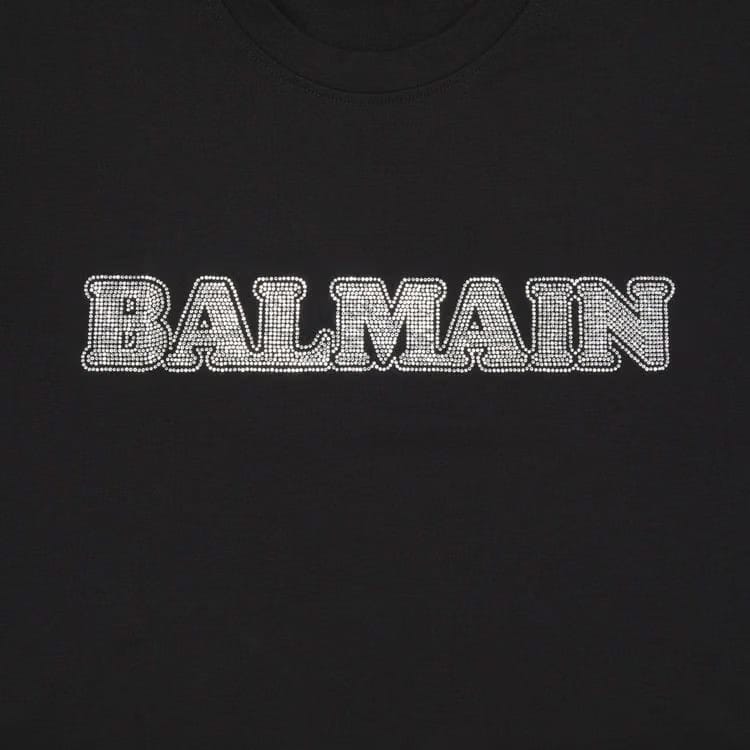 Balmain Cropped Rhinestone T-Shirt Black/Crystal