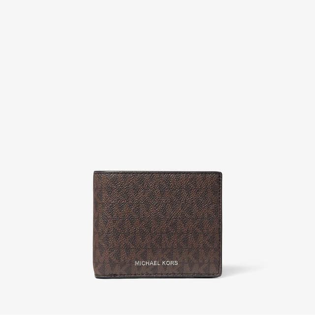 Michael Kors Cooper Logo Billfold Wallet With Passcase Brown-Black