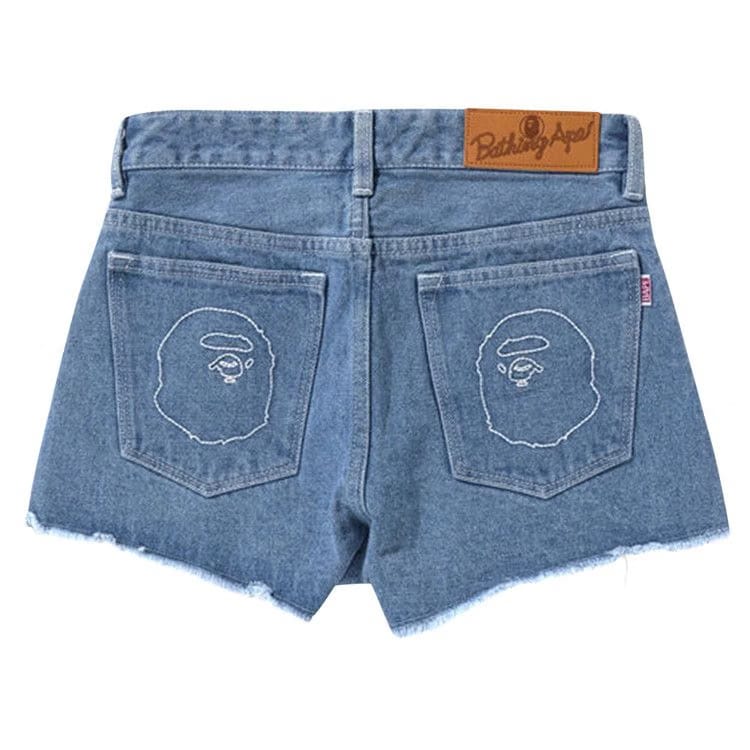 BAPE Ape Head Stitched Denim Shorts Light Indigo