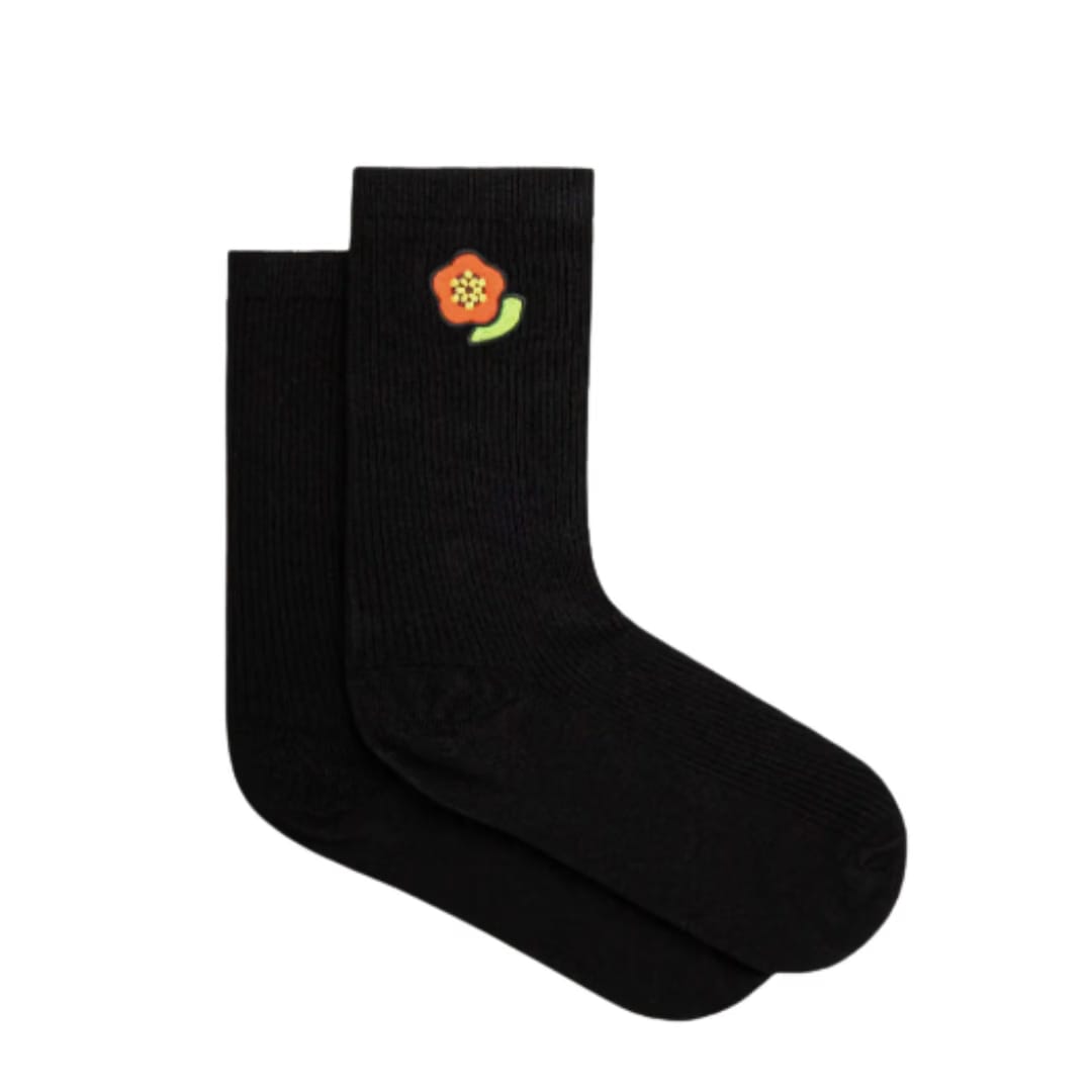 Kenzo Socks with Flower Embroidery Black