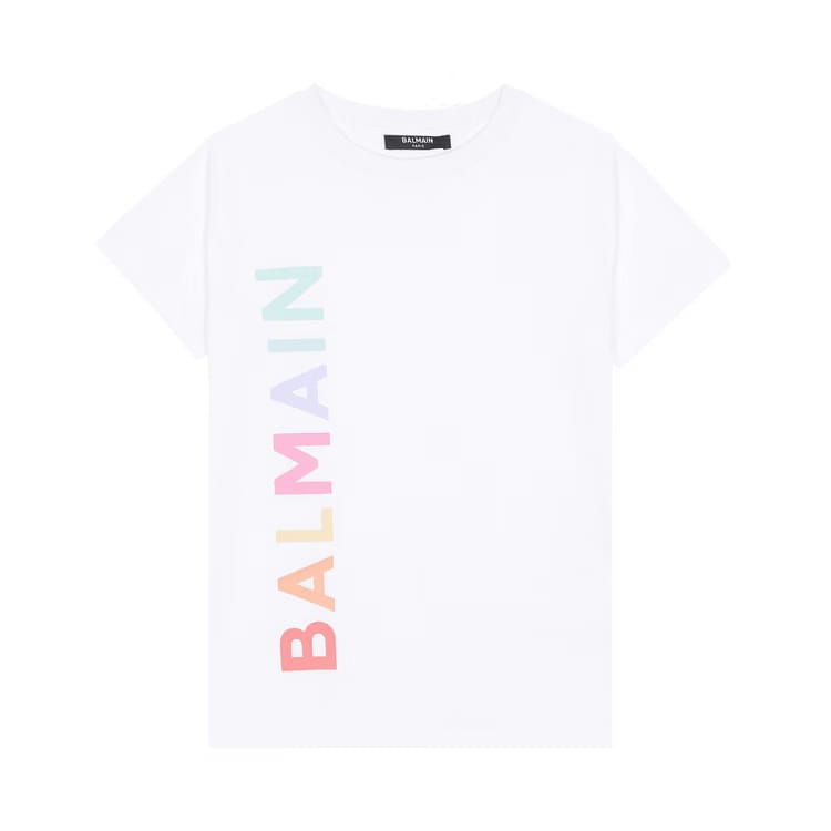 Balmain Kids Logo Printed Crewneck T-Shirt White
