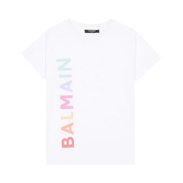 Balmain Kids Logo Printed Crewneck T-Shirt White