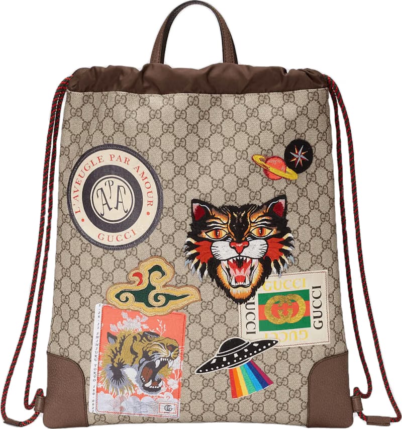Gucci Courrier Drawstring Supreme Embroidered Appliques Beige Multicolor