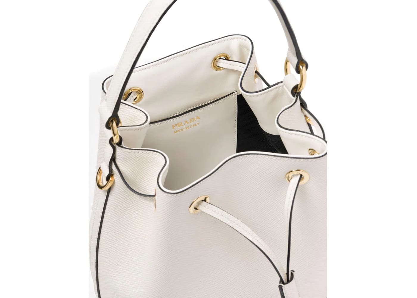 Prada Bucket Bag Saffiano Leather Gold-Tone White