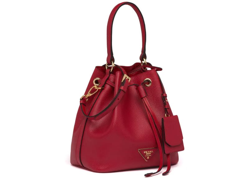 Prada Bucket Bag Saffiano Leather Gold-Tone Red