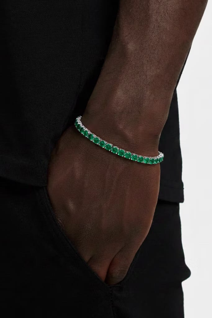 Tennis Bracelet With Emerald Stone In White Gold - 5mm