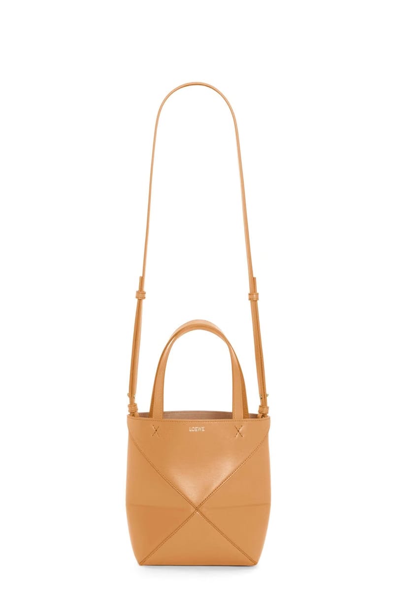 Loewe Mini Puzzle Fold Tote In Shiny Calfskin Warm Desert