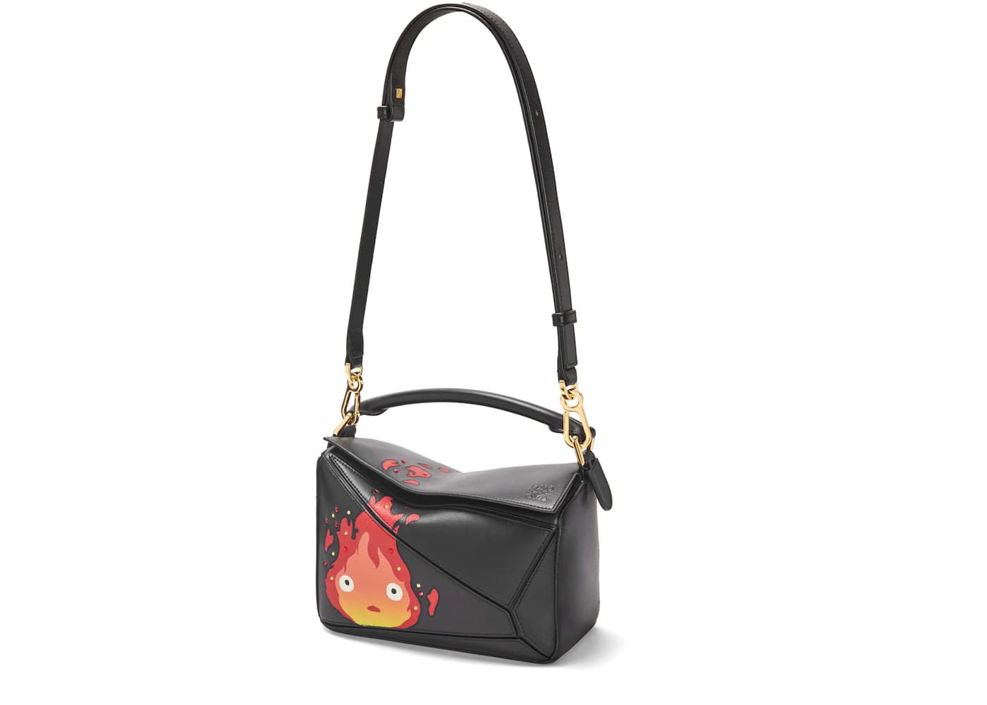 Loewe x Howls Calcifer Small Puzzle Bag In Satin Calfskin And Crystal Black