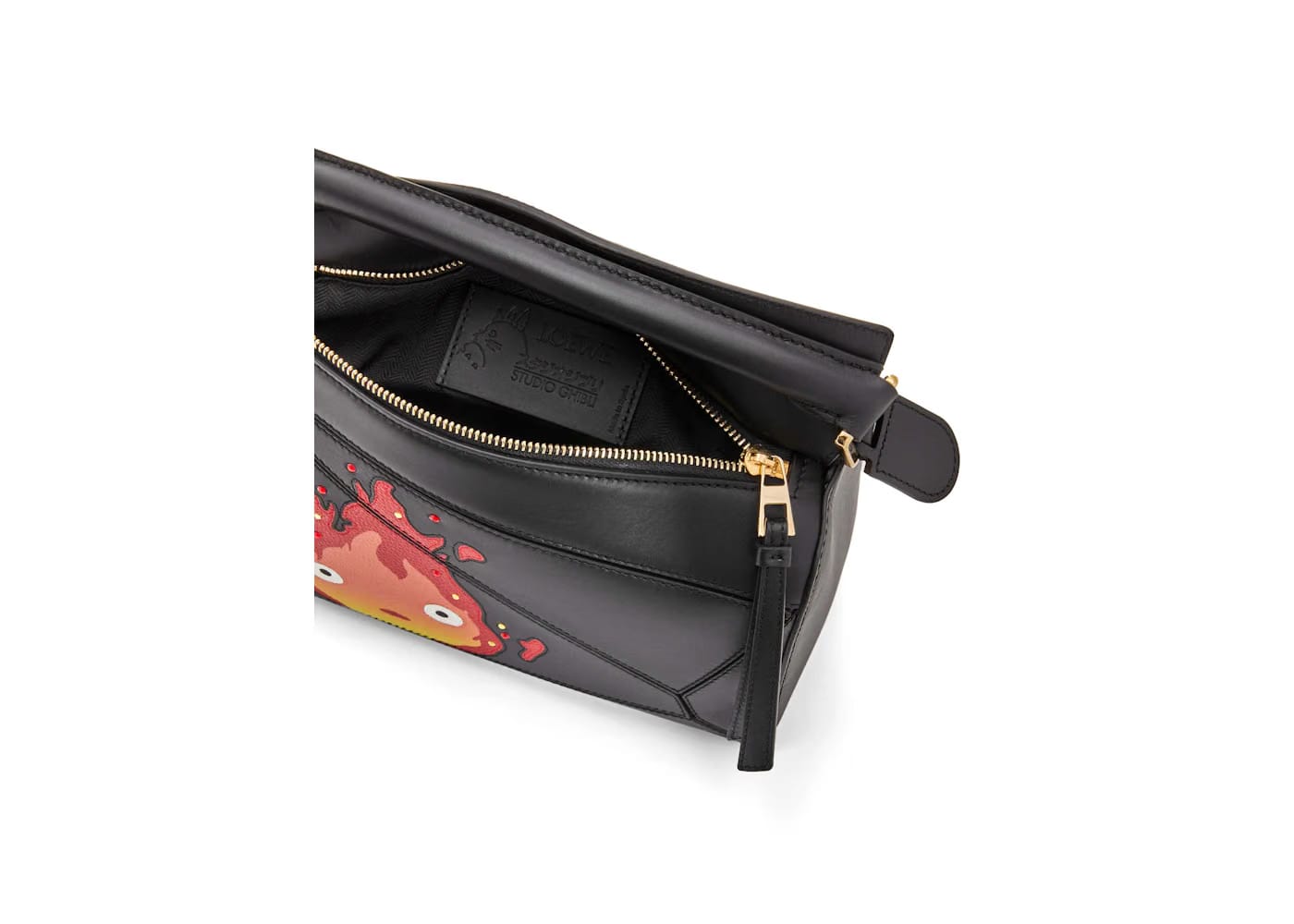 Loewe x Howls Calcifer Small Puzzle Bag In Satin Calfskin And Crystal Black