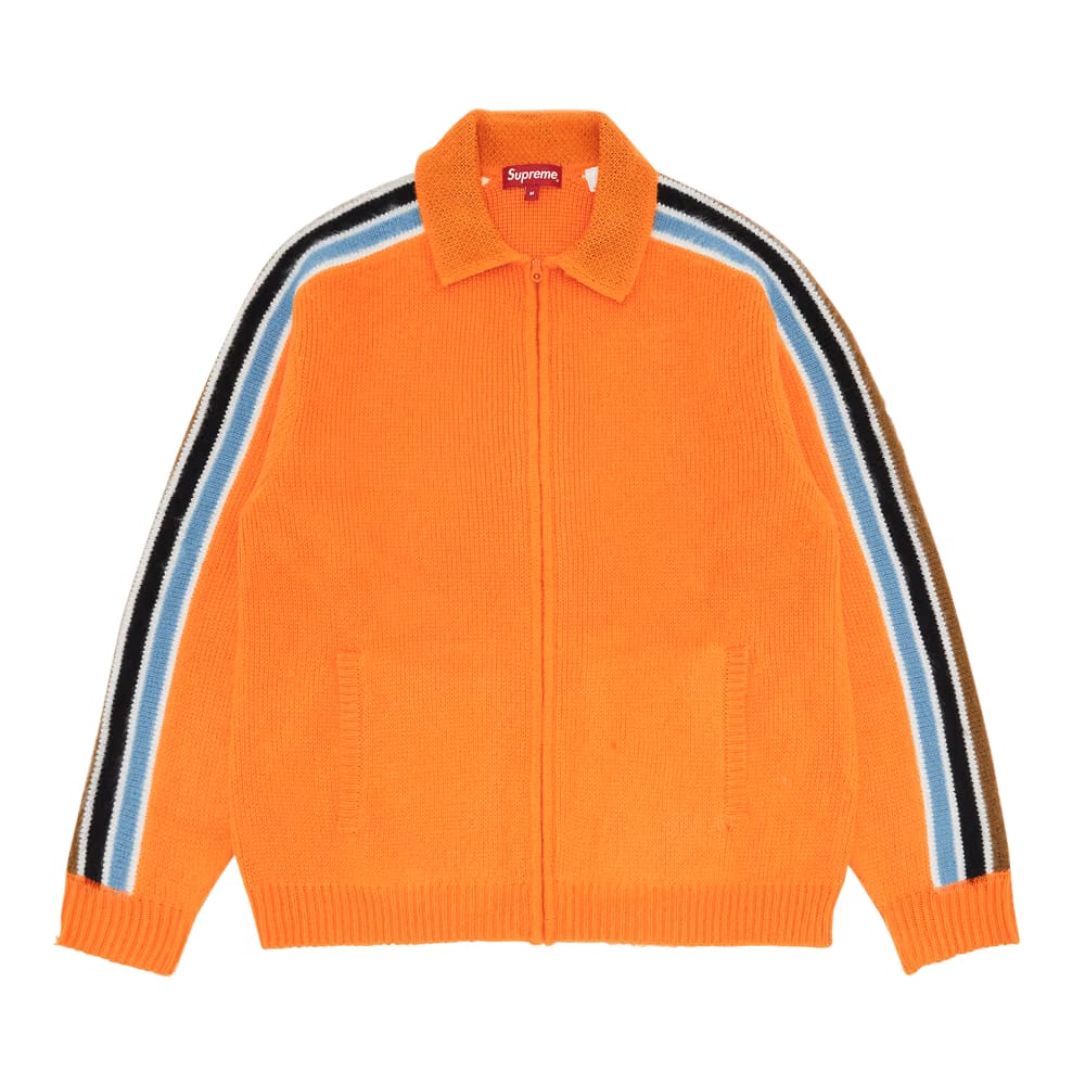 Supreme Sleeve Stripe Zip Up Sweater Orange