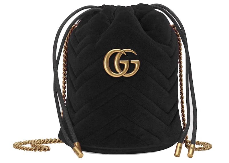 Gucci Gg Marmont Bucket Bag Velvet Mini Black