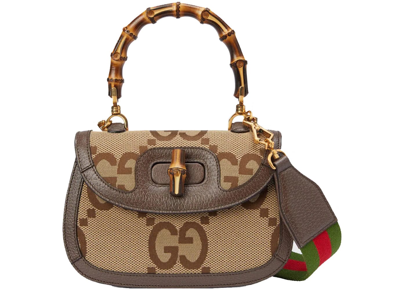Gucci Jumbo Gg Bag With Bamboo Small Camel/Ebony