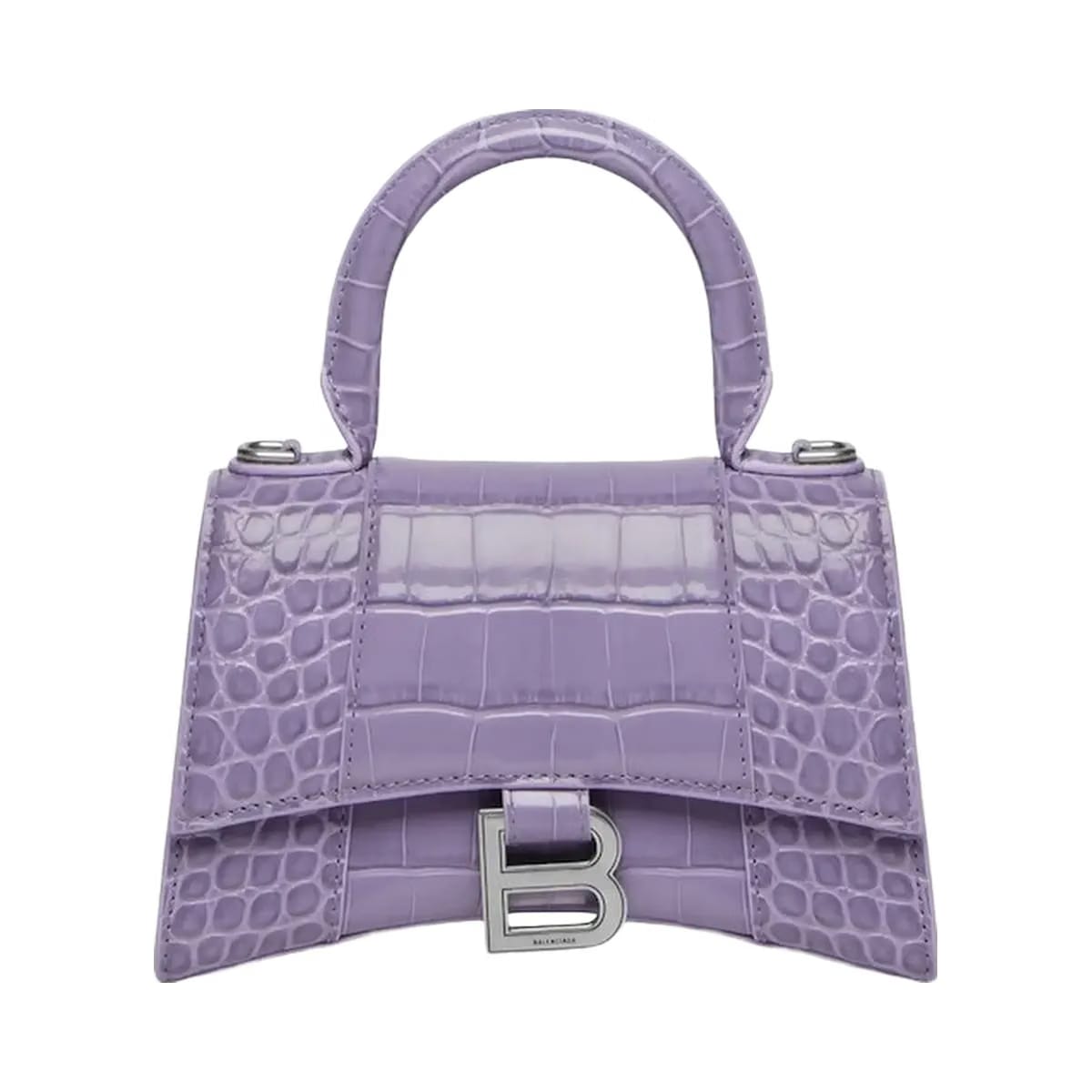 Balenciaga Hourglass Top Handle Xs Crocodile Embossed Lilac