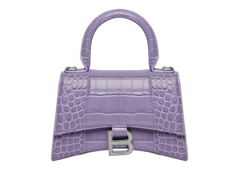 Balenciaga Hourglass Top Handle Xs Crocodile Embossed Lilac