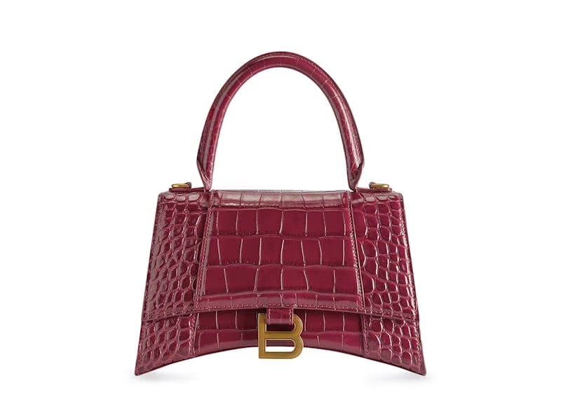 Balenciaga Hourglass Top Handle Small Crocodile Embossed Bright Red