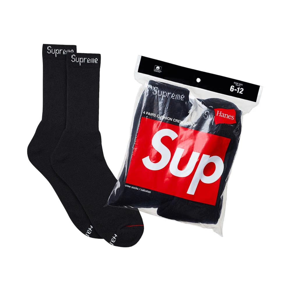 Supreme x Hanes Crew Socks (4 Pack) Black