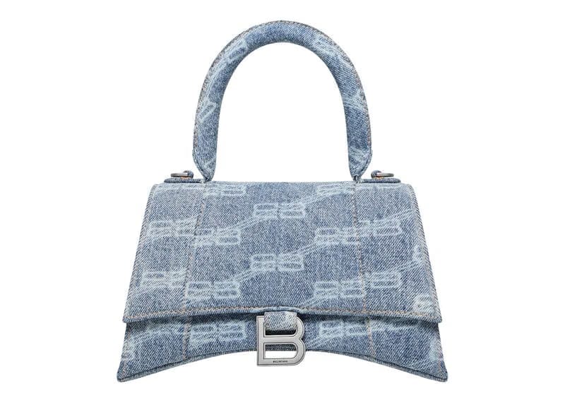 Balenciaga Hourglass Top Handle Small Bb Monogram Denim Bleached Blue
