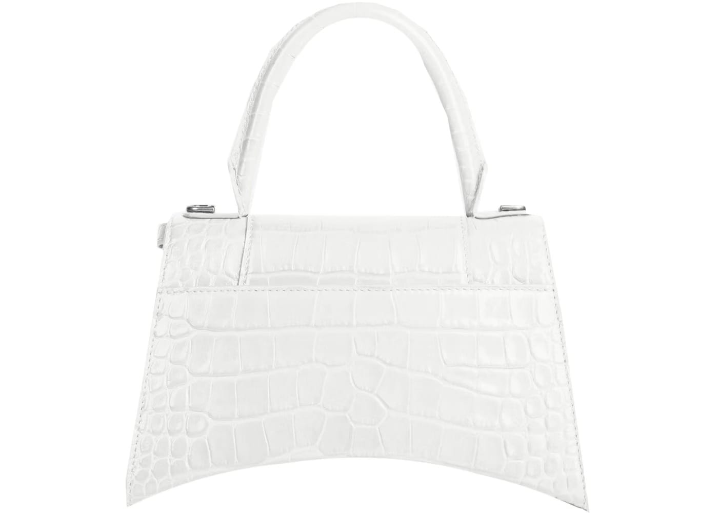 Balenciaga Hourglass Small Top Handle Bag Crocodile Embossed White
