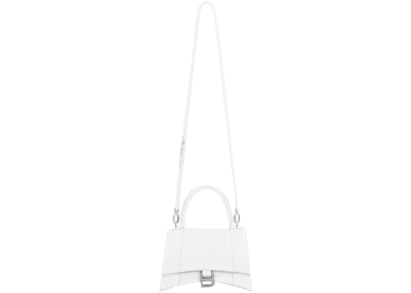 Balenciaga Hourglass Small Top Handle Bag Crocodile Embossed White