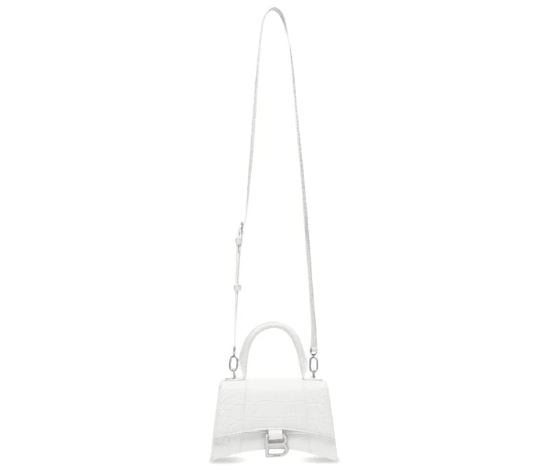 Balenciaga Hourglass Crocodile Embossed Top Handle Bag Xs White