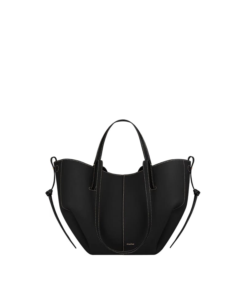 Polene Cyme Mini Textured Black with Ecru Stitching