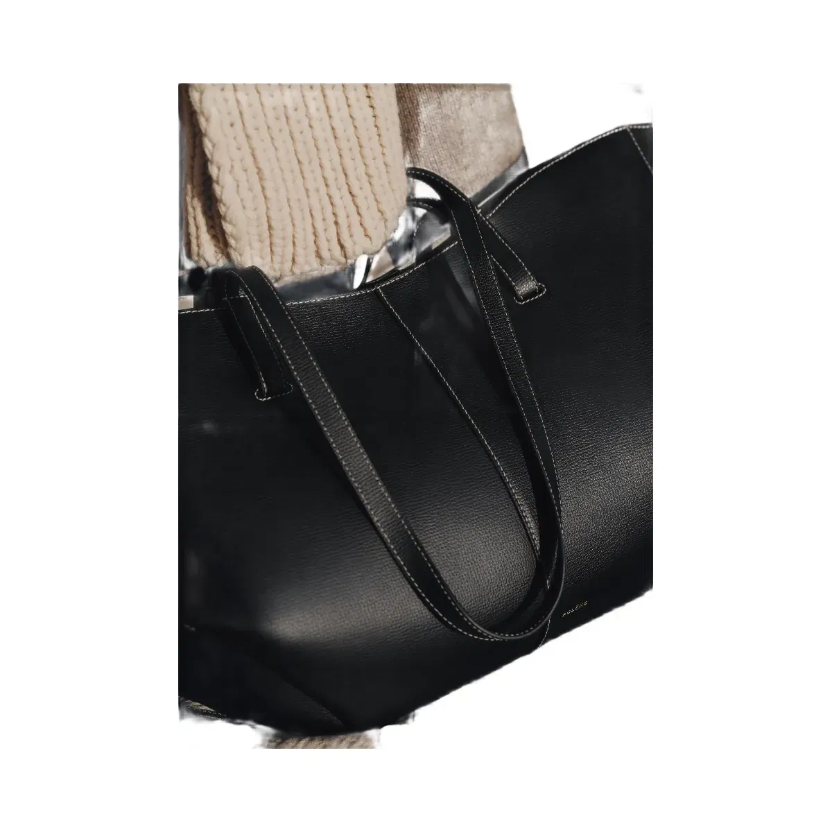 Polene Cyme Textured Black with Ecru Stitching