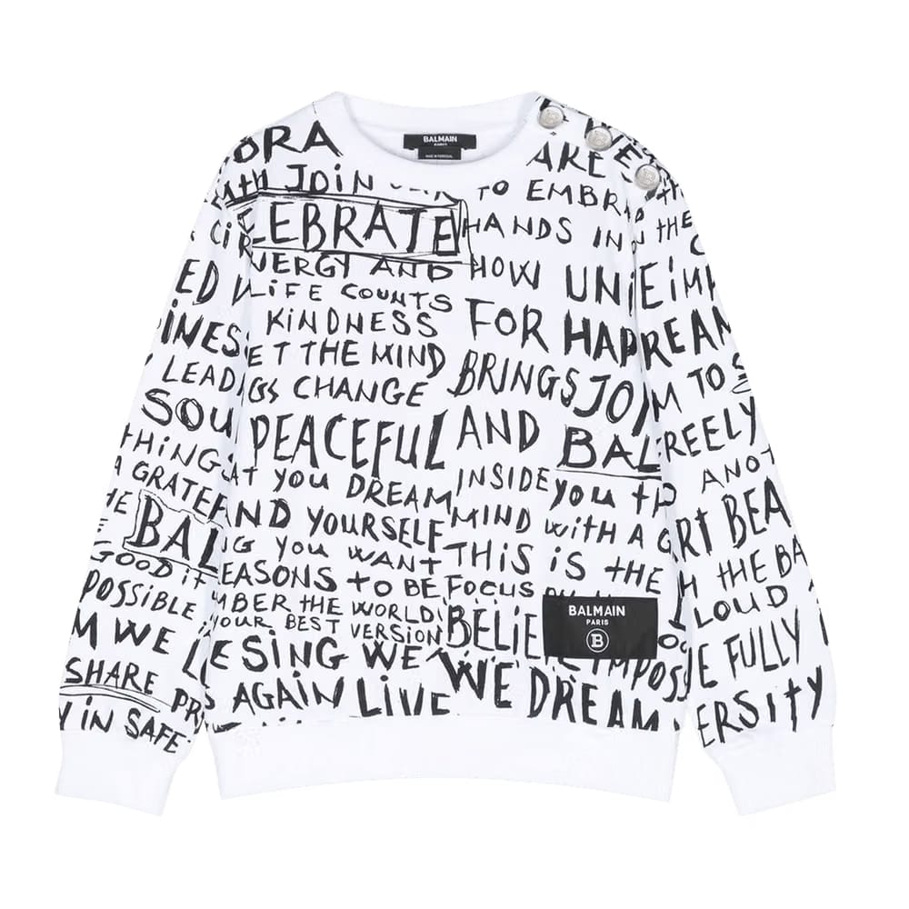Balmain Kids Graphic Print Long-Sleeve T-Shirt White