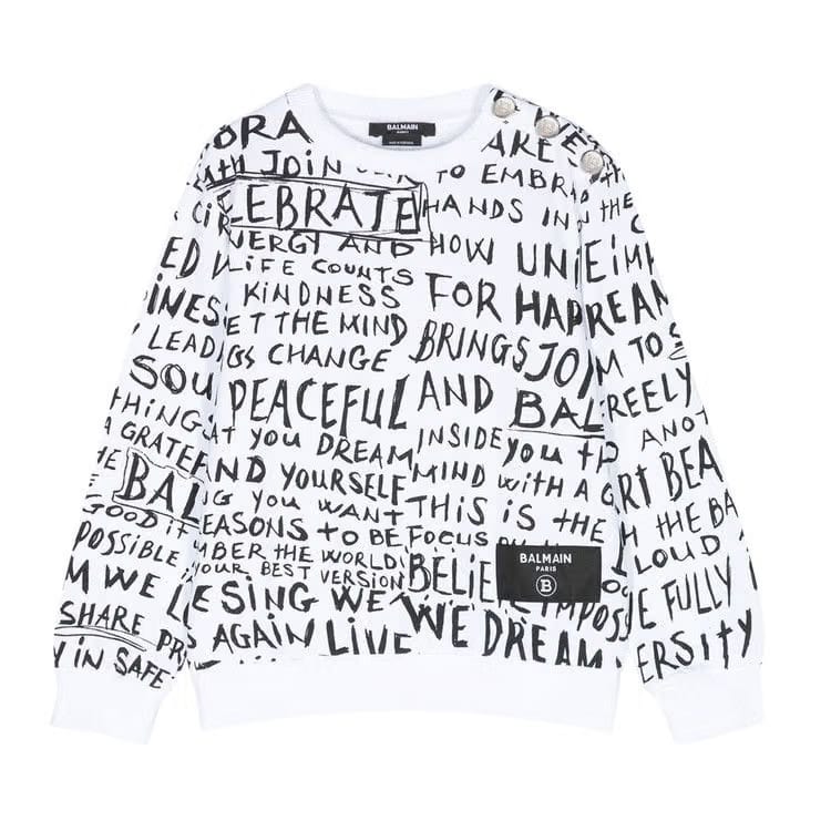 Balmain Kids Graphic Print Long-Sleeve T-Shirt White