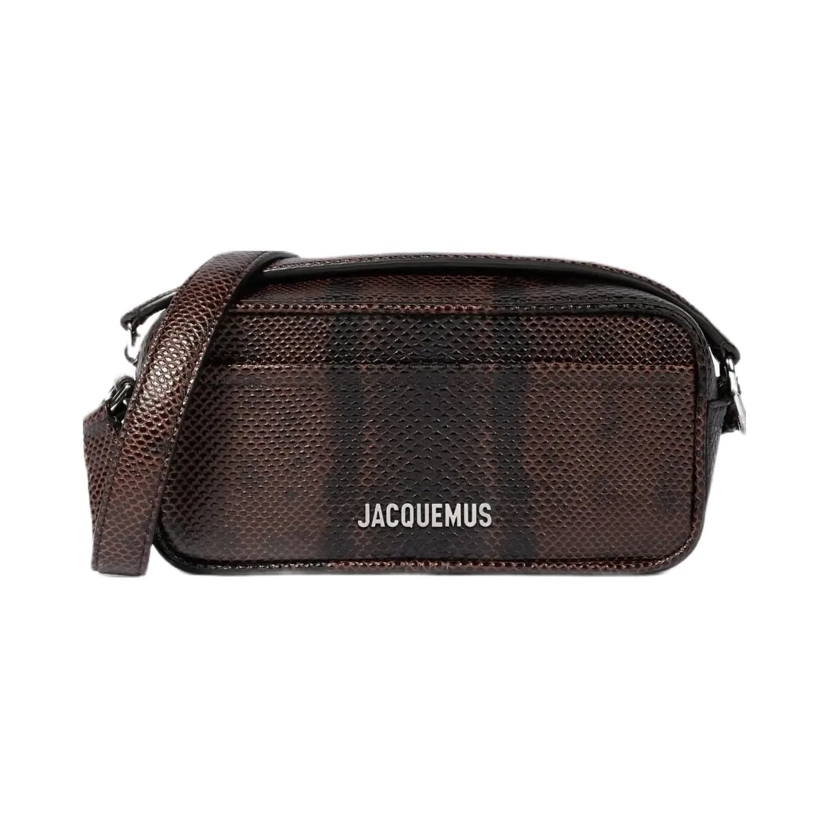 Jacquemus The Baneto Rectangular Bag In Python-Embossed Leather Dark Brown