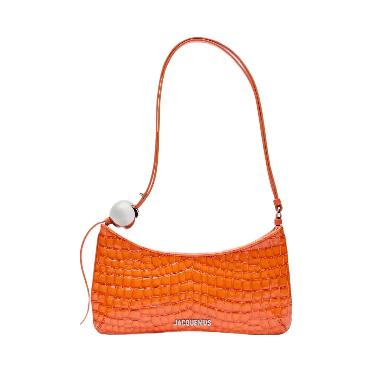 Jacquemus The Bisou Perle Crocodile-Embossed Structured Shoulder Bag Orange