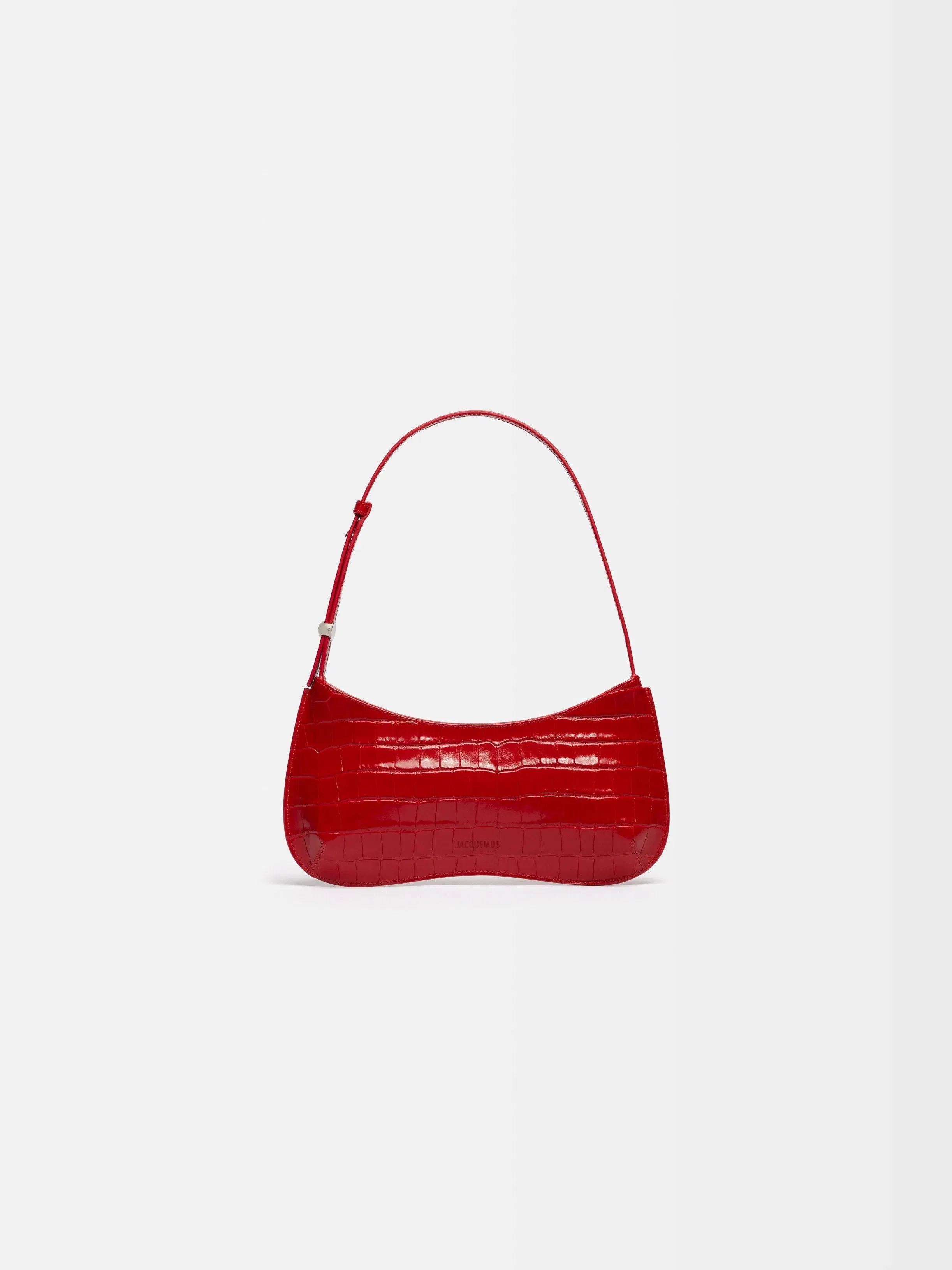 Jacquemus The Bisou Structured Handbag In Crocodile-Embossed Leather Red