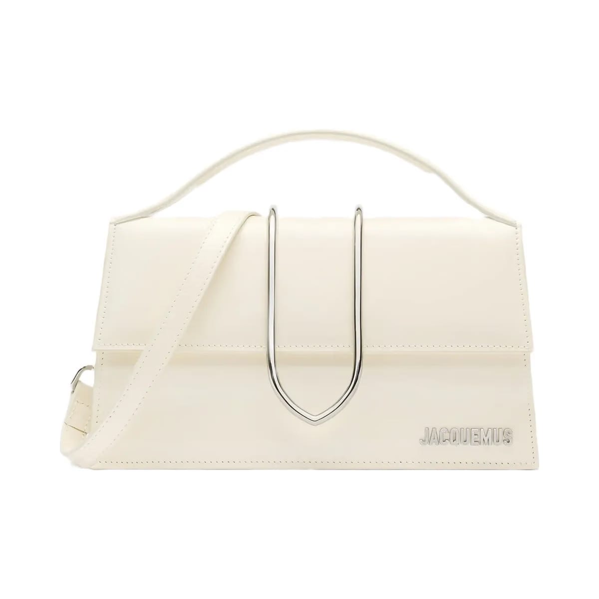 Jacquemus The Large Bambino Structured Shoulder-Bag In Brushed, Shiny Calf Leather Light Ivory