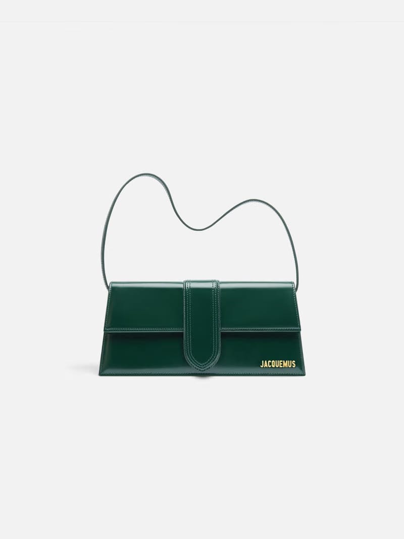Jacquemus The Long Bambino Glazed Leather Structured Shoulder Bag Dark Green
