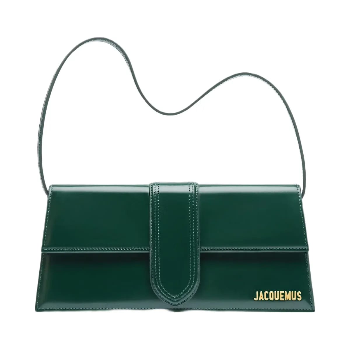 Jacquemus The Long Bambino Glazed Leather Structured Shoulder Bag Dark Green