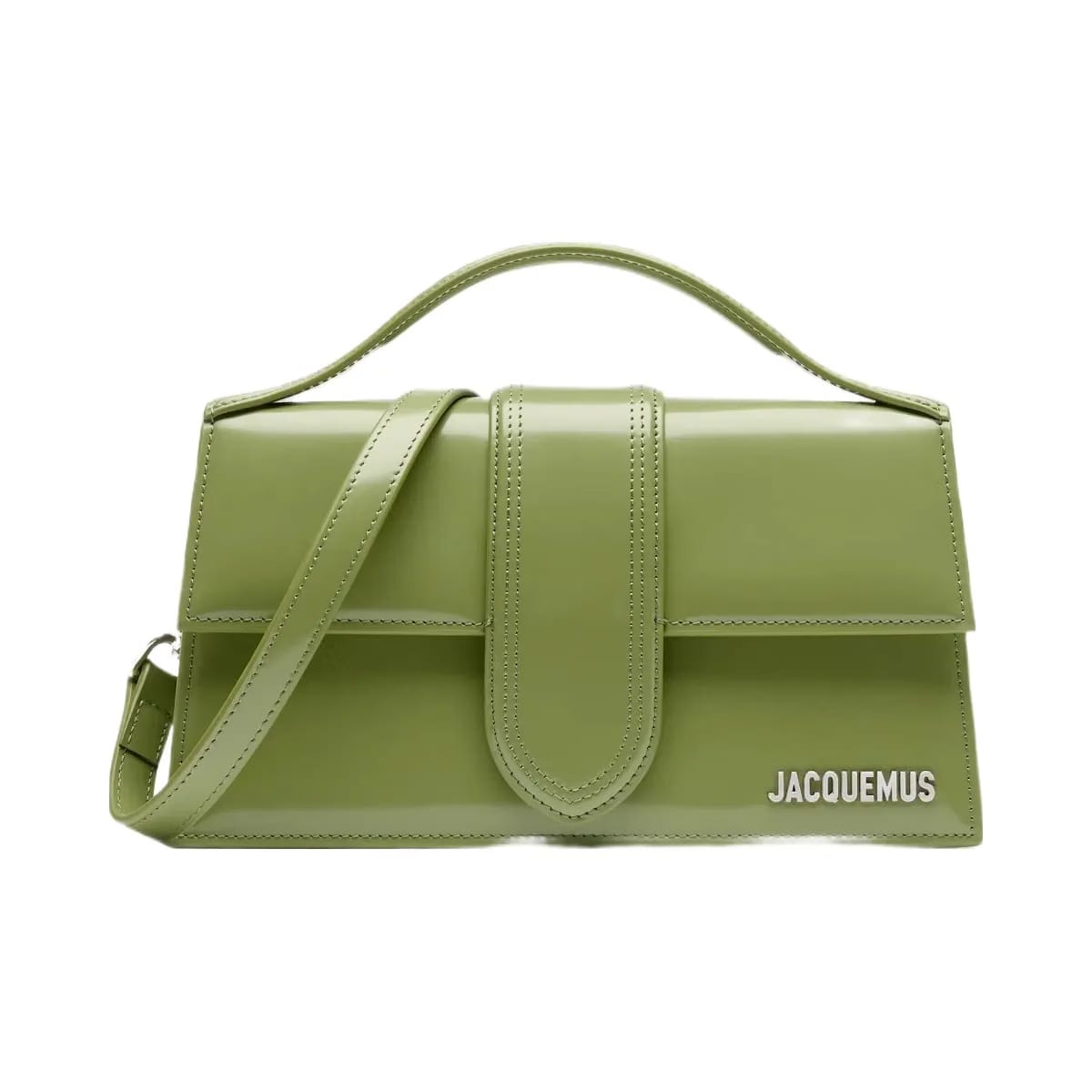 Jacquemus The Large Bambino Structured Bag In Patent Leather Green