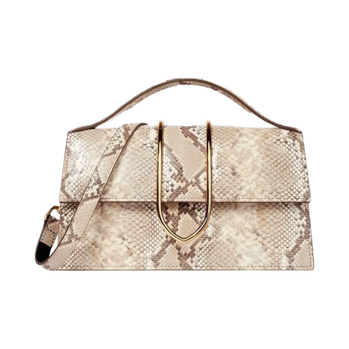 Jacquemus The Large Bambino Structured Shoulder Bag In Python-Embossed Goatskin Leather Beige