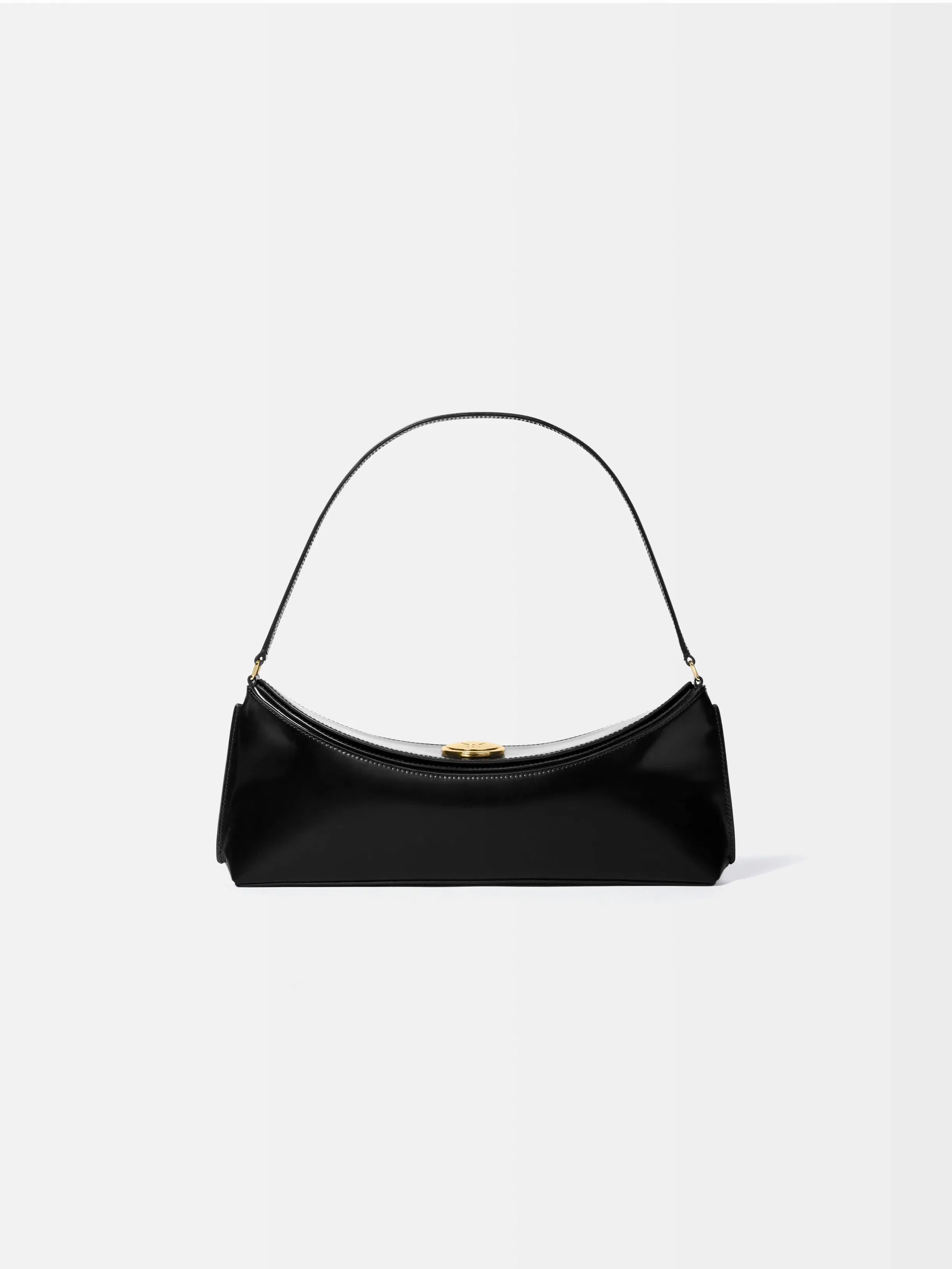 Jacquemus The Ovalo Clutch Shoulder Bag In Glazed Leather Black