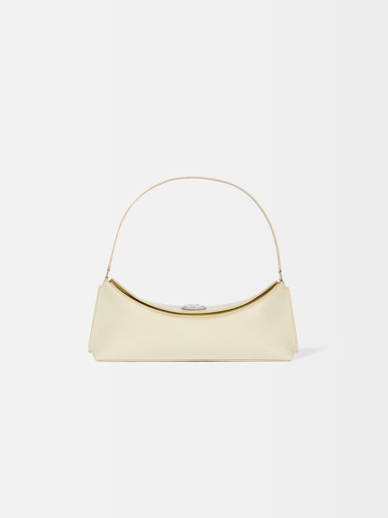 Jacquemus The Ovalo Clutch Shoulder Bag In Glazed Leather Dusty Yellow