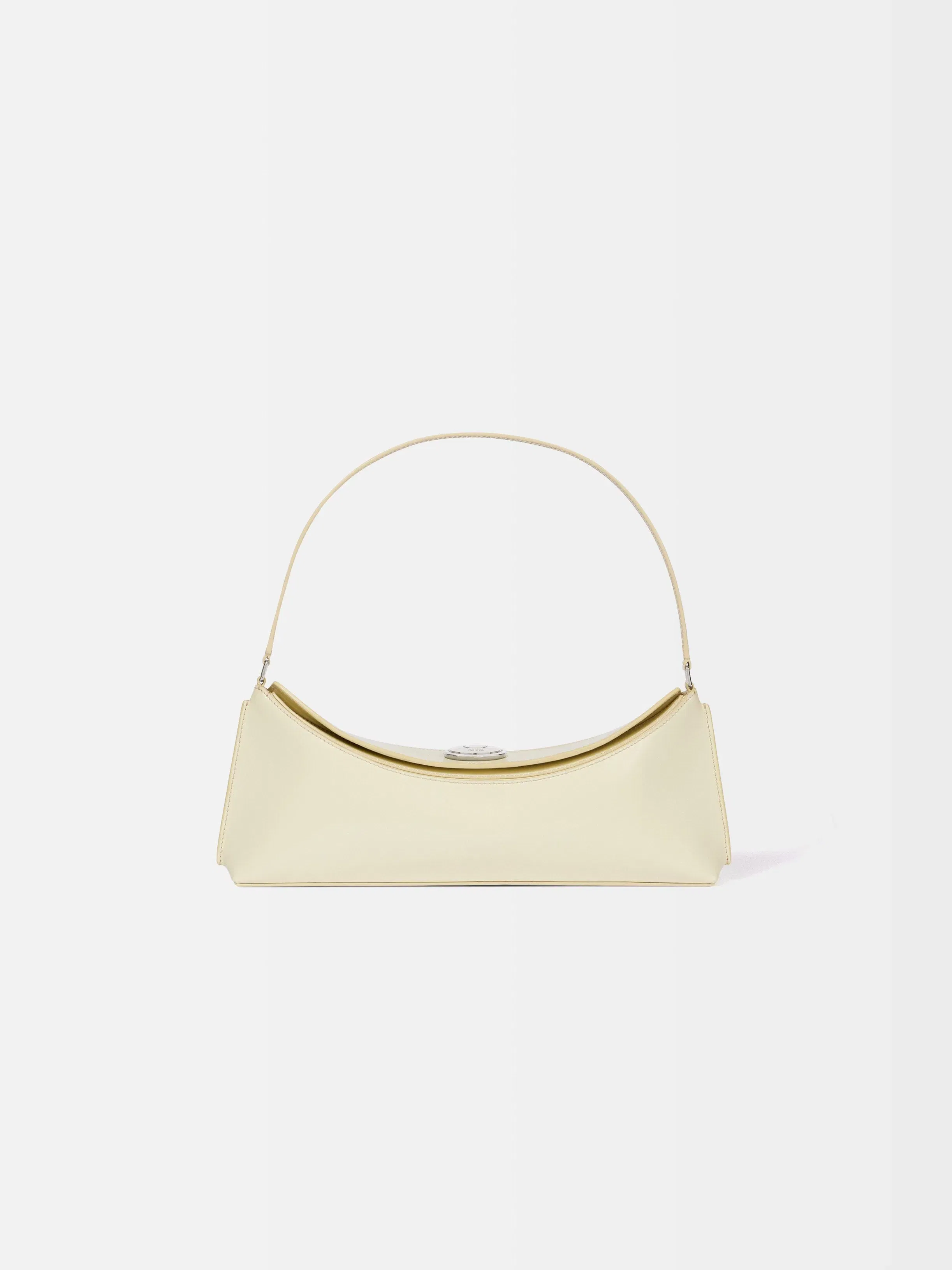 Jacquemus The Ovalo Clutch Shoulder Bag In Glazed Leather Dusty Yellow