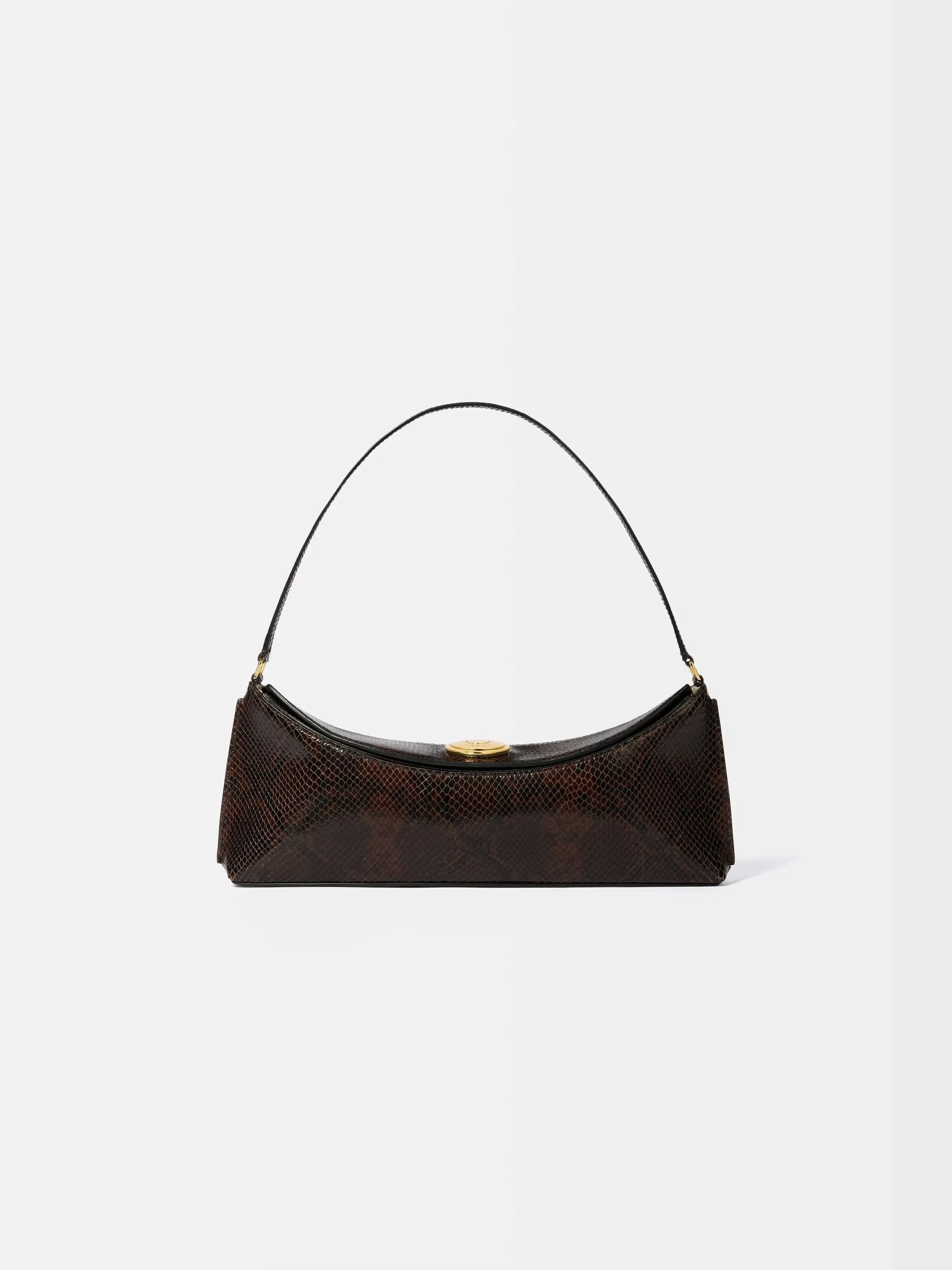 Jacquemus The Ovalo Clutch Shoulder Bag In Python-Embossed Leather Dark Brown