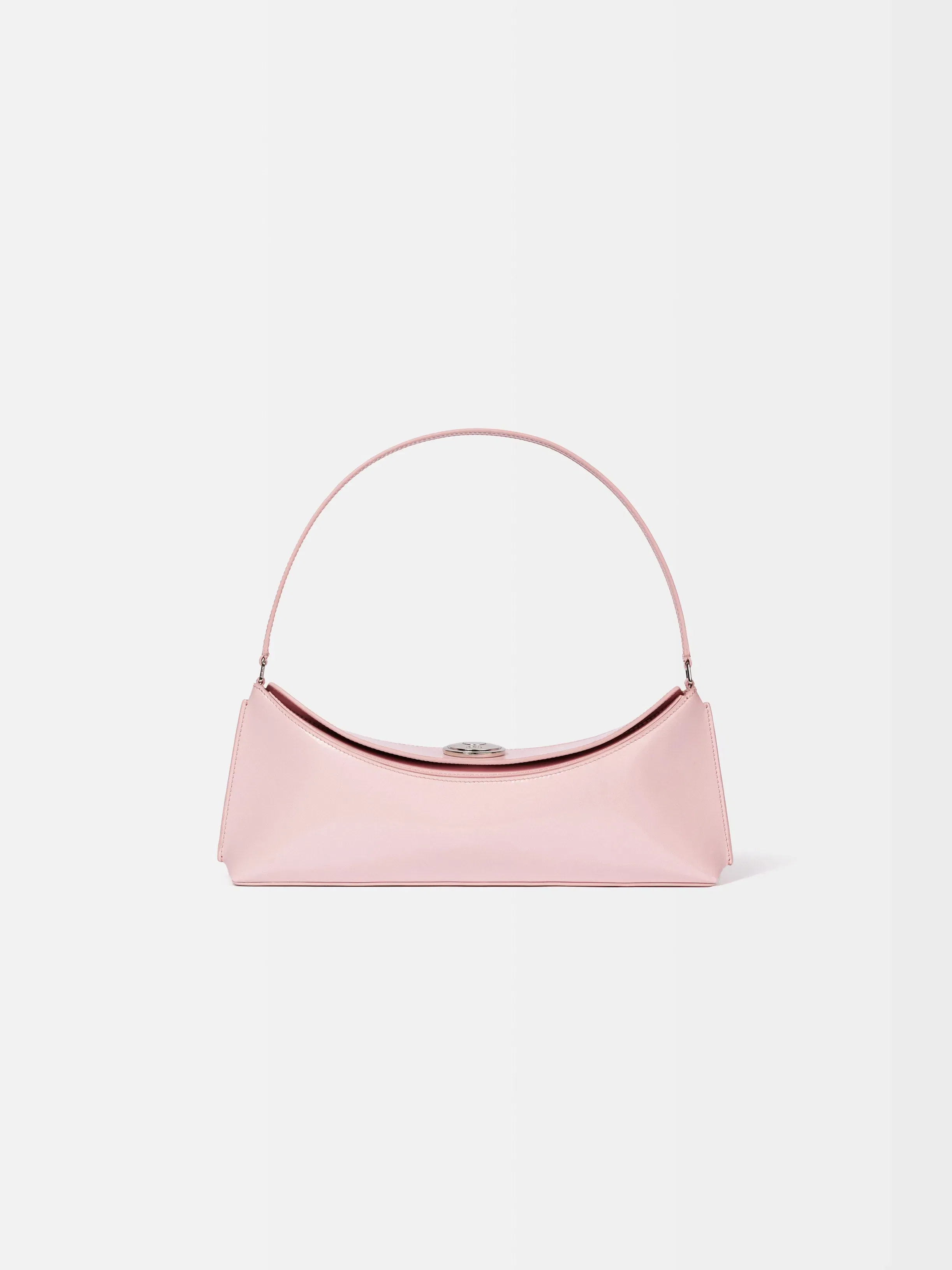 Jacquemus The Ovalo Clutch Shoulder Bag In Glazed Leather Pale Pink