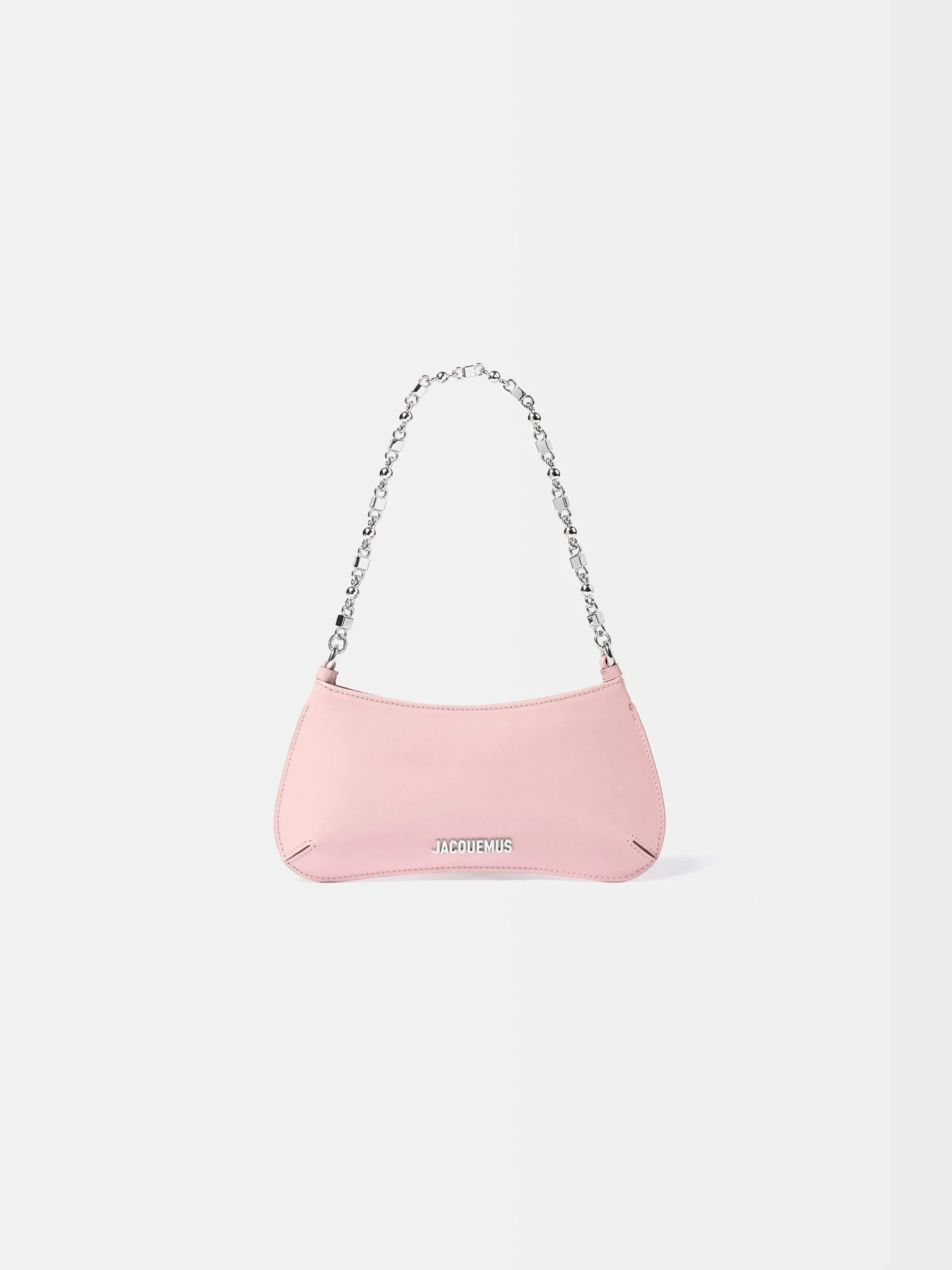 Jacquemus The Small Bisou Chaine Small Structured Bag In Glazed Leather Pale Pink