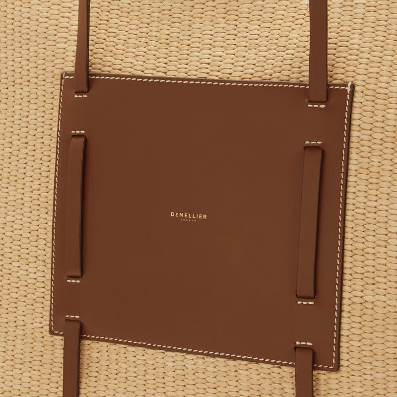DeMellier The Large Capri warm raffia tan smooth ecru stitching