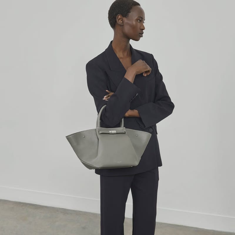 DeMellier The Midi New York stone grey small grain ecru stitching