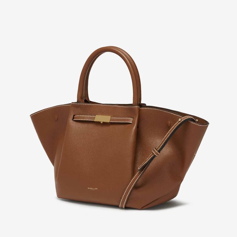 DeMellier The Midi New York tan small grain ecru stitching