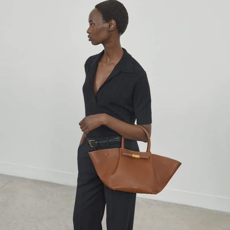 DeMellier The Midi New York tan small grain ecru stitching