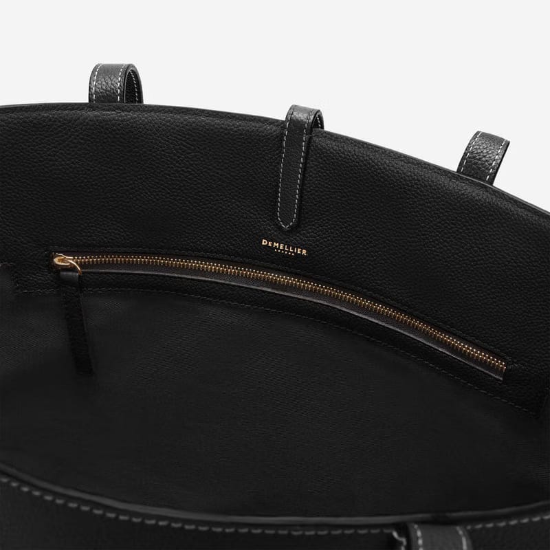 DeMellier The Tokyo Tote black small grain ecru stitching