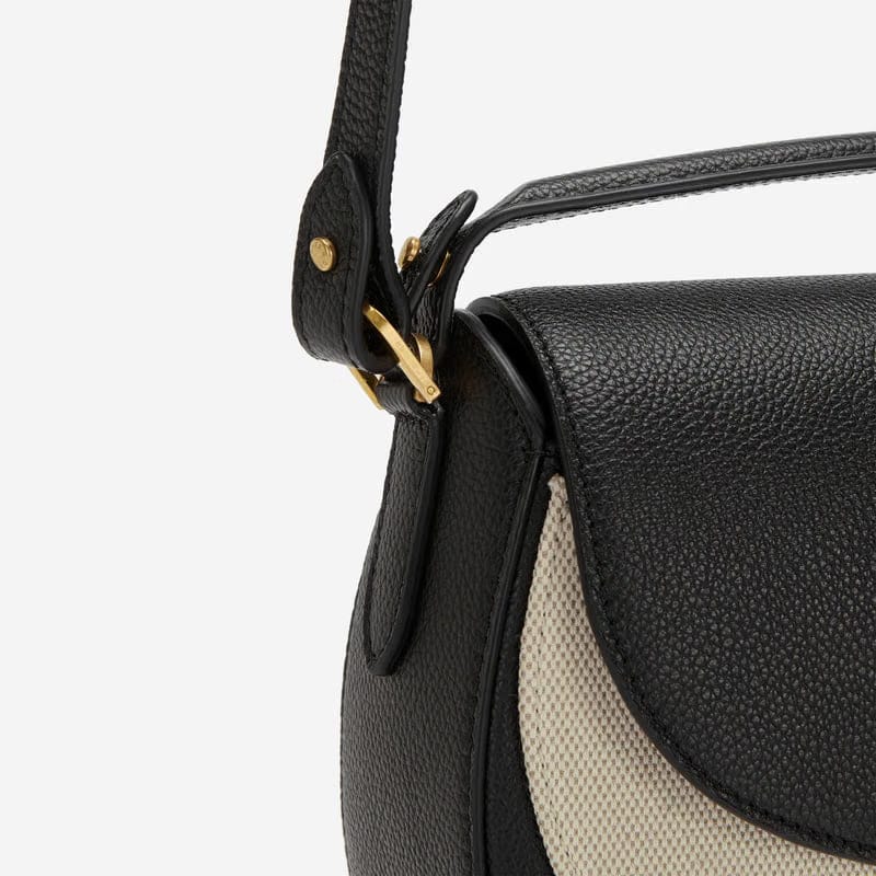 DeMellier The Siena Saddle salt & pepper canvas black small grain